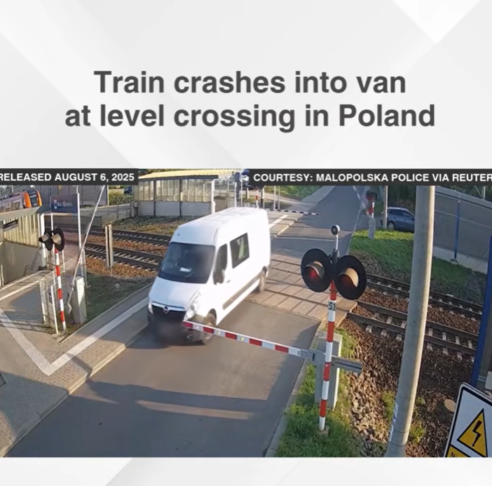 Train Smashes Into Van Trapped on Polish Railway Crossing – Caught on Camera!
