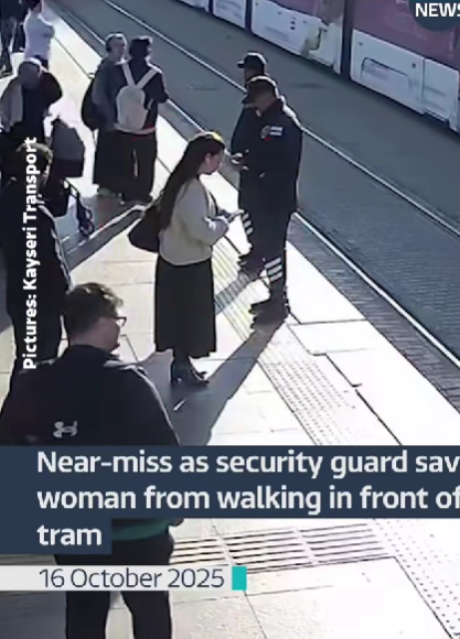 Hero Security Guard Saves Distracted Woman From Stepping in Front of Speeding Tram — A Split Second From Disaster