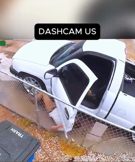 DashCam Captures Wild Moment as Pickup Truck Crashes Straight Into a Backyard Fence!