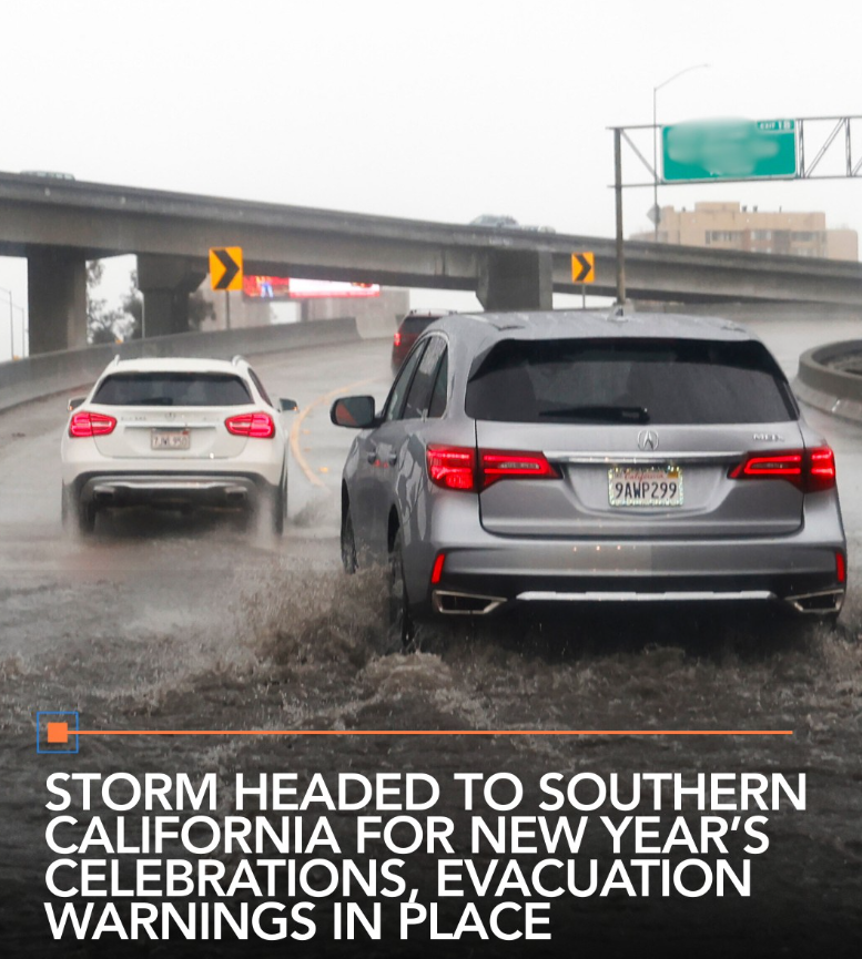 Storm headed to Southern California for New Year’s celebrations, evacuation warnings in place