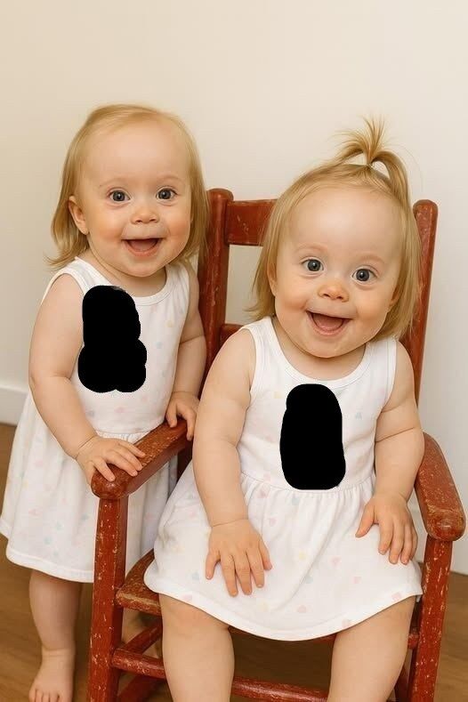 Young woman puts both babies inside the